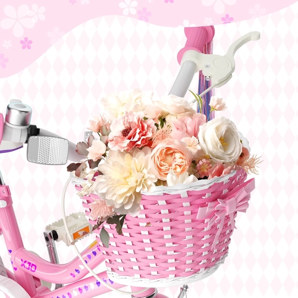 Light Pink XJD Girls' Bicycle with Basket & Training Wheels