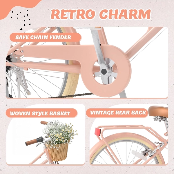 XJD Pink Beach Cruiser for Girls – Rear Rack & V-Brake