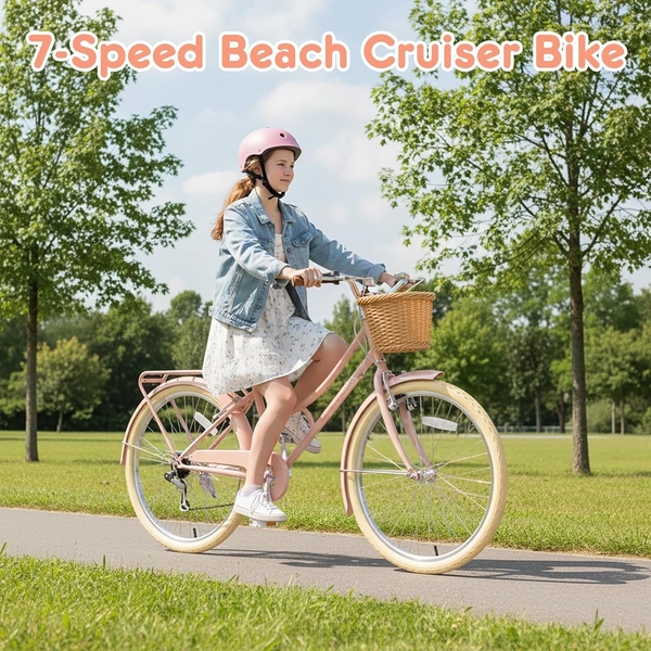 XJD Pink Beach Cruiser for Girls – Rear Rack & V-Brake