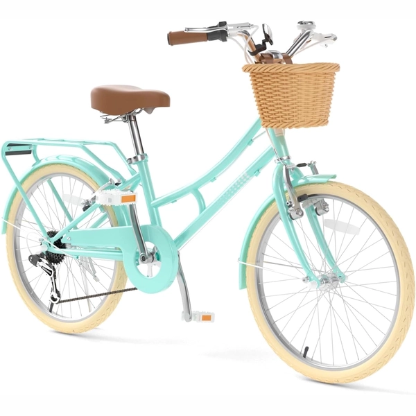 XJD Kids Beach Cruiser Bicycle, Rear Rack & V-Brakes, Mint Green