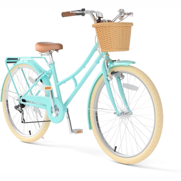XJD Kids Beach Cruiser Bicycle, Rear Rack & V-Brakes, Mint Green