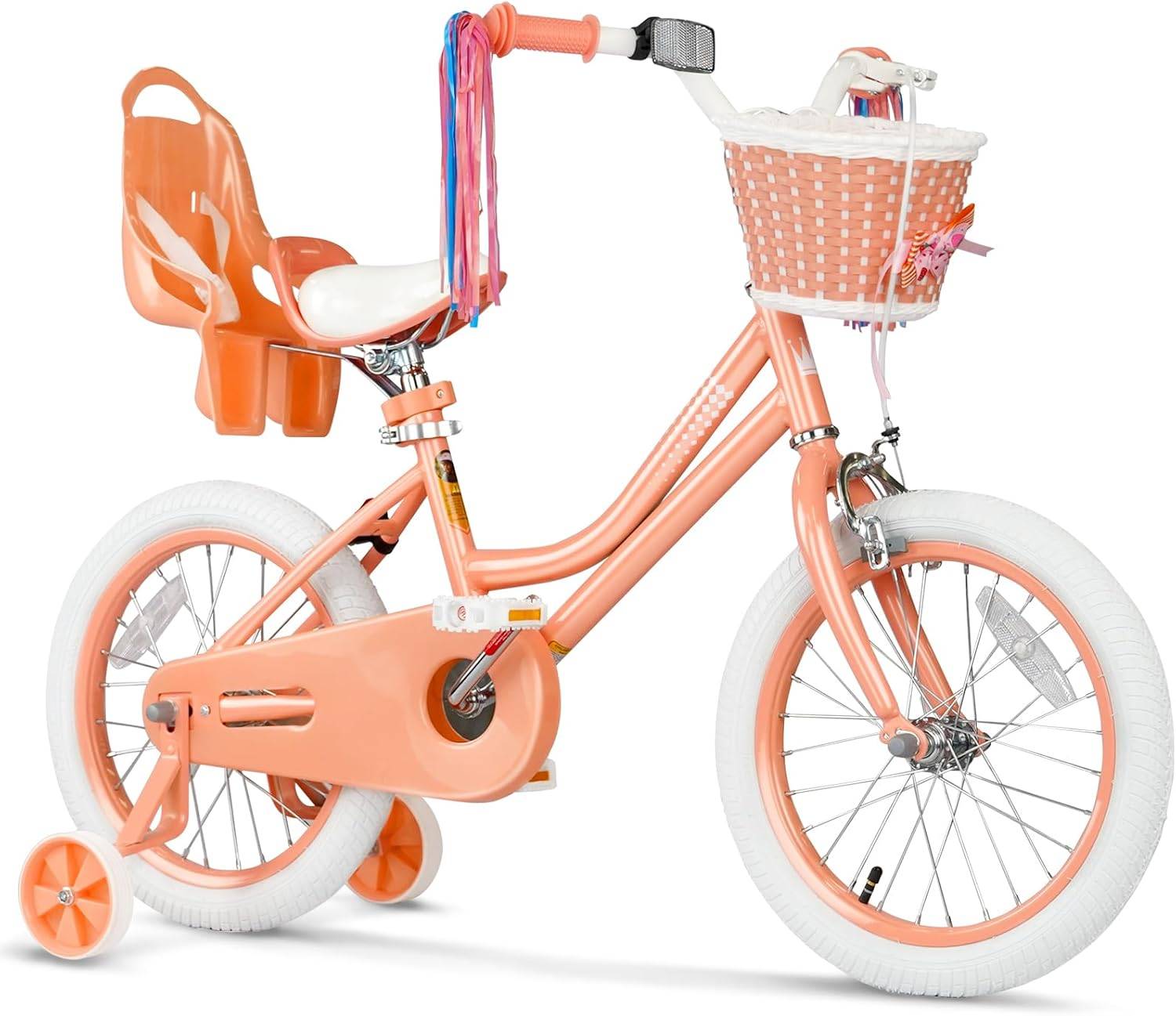 Girls 12/14/16 Inch Kids Bike by XJD with Training Wheels – Peach