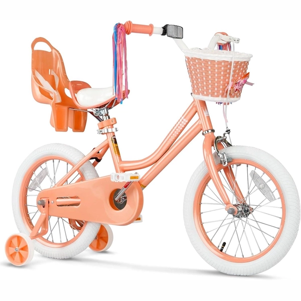 Girls 12/14/16 Inch Kids Bike by XJD with Training Wheels – Peach