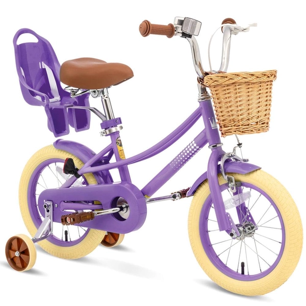 XJD Girls' Bike with Training Wheels, 12/14/16/20 Inch – Purple