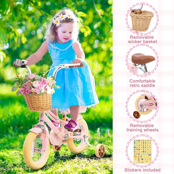 XJD Kids Bike for Girls – Pink, 12/14/16/20 Inch with Training Wheels
