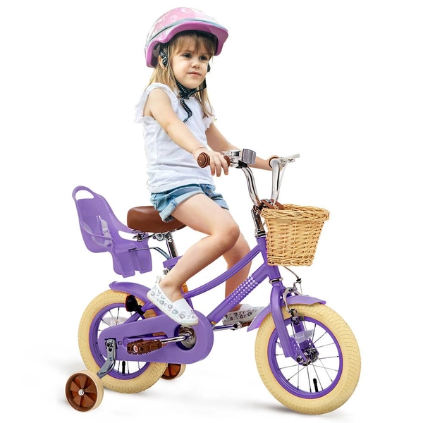 XJD Girls' Bike with Training Wheels, 12/14/16/20 Inch – Purple