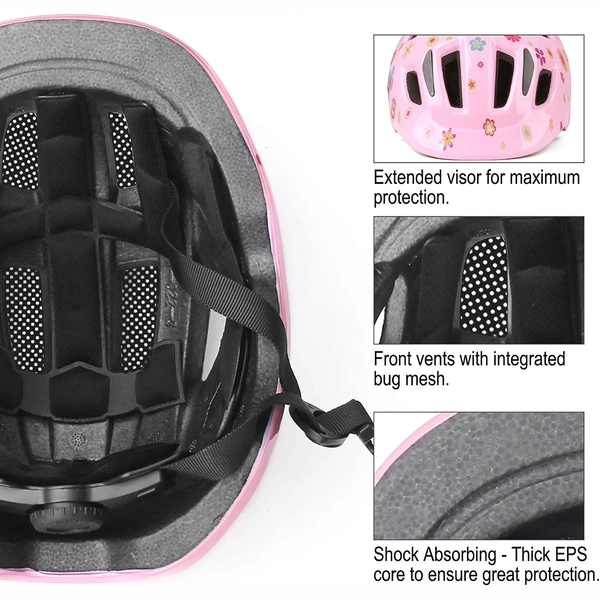 Girls Bike Helmet by XJD, Pink Flower Print