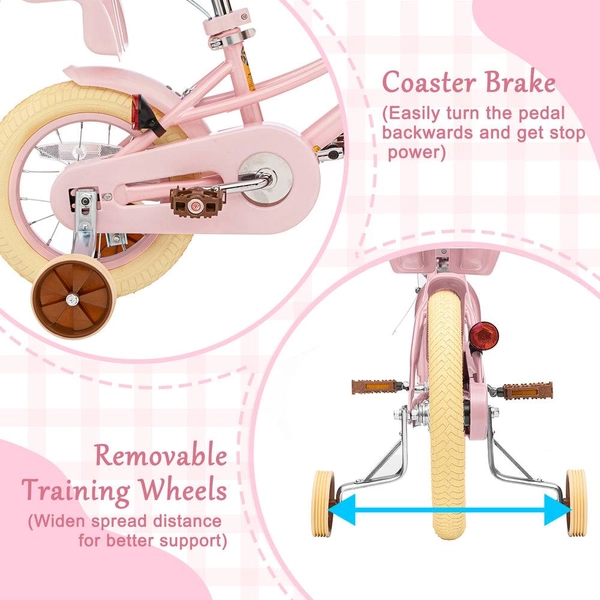 XJD Kids Bike for Girls – Pink, 12/14/16/20 Inch with Training Wheels