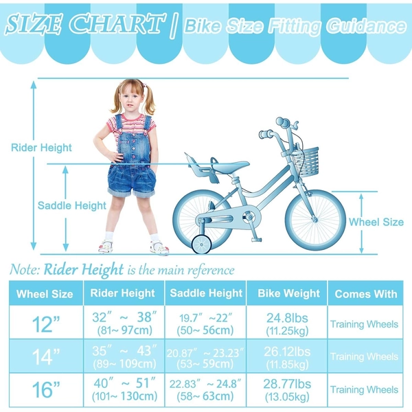 Blue XJD Girls Bike with Training Wheels – 12/14/16 Inch