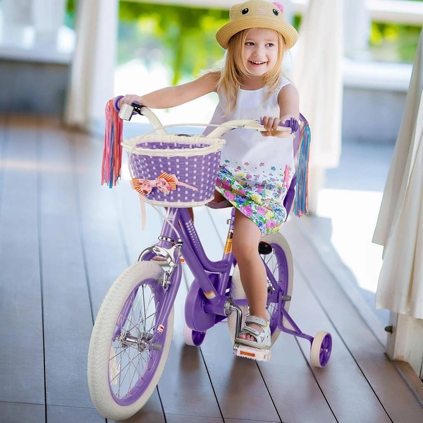 XJD Girls Bike for Kids Ages 3-8, 12/14/16 Inch with Training Wheels – Purple