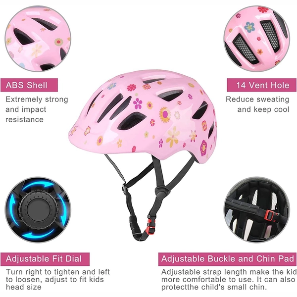 Girls Bike Helmet by XJD, Pink Flower Print