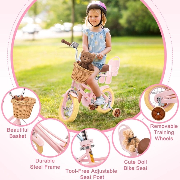 XJD Kids Bike for Girls – Pink, 12/14/16/20 Inch with Training Wheels