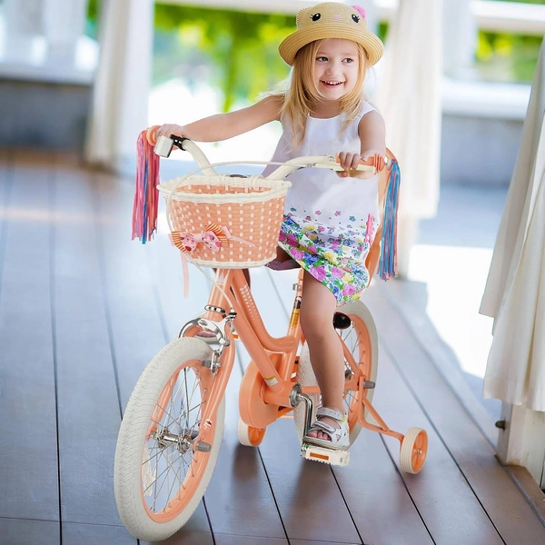 Girls 12/14/16 Inch Kids Bike by XJD with Training Wheels – Peach