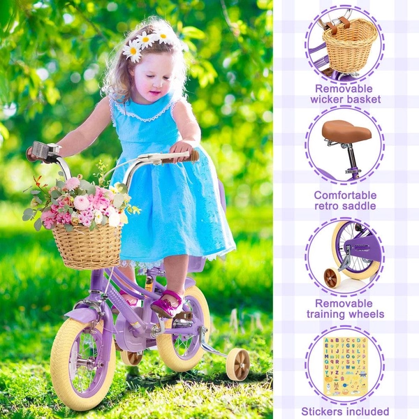 XJD Girls' Bike with Training Wheels, 12/14/16/20 Inch – Purple