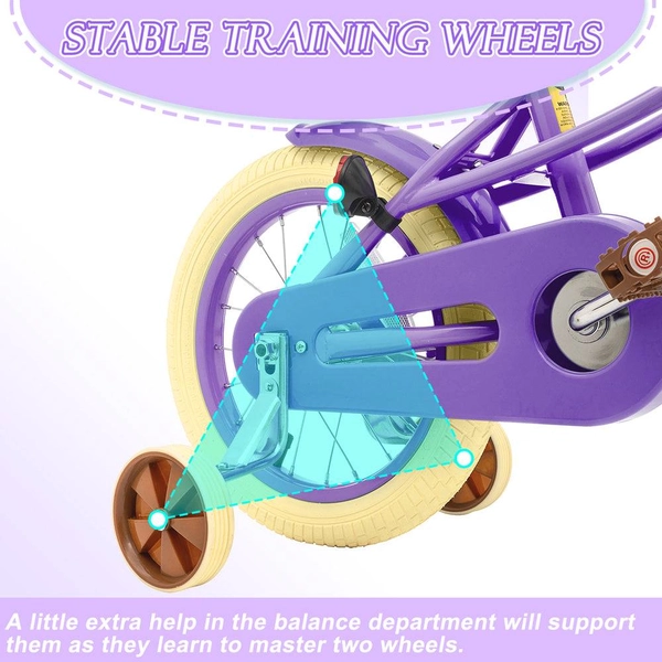 XJD Girls' Bike with Training Wheels, 12/14/16/20 Inch – Purple