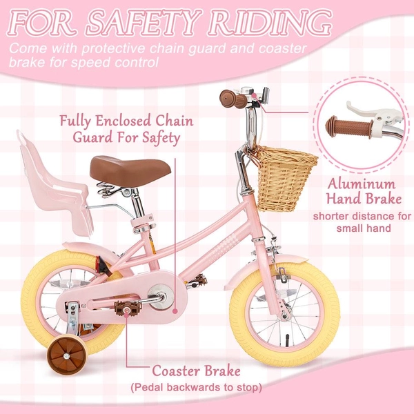 XJD Kids Bike for Girls – Pink, 12/14/16/20 Inch with Training Wheels