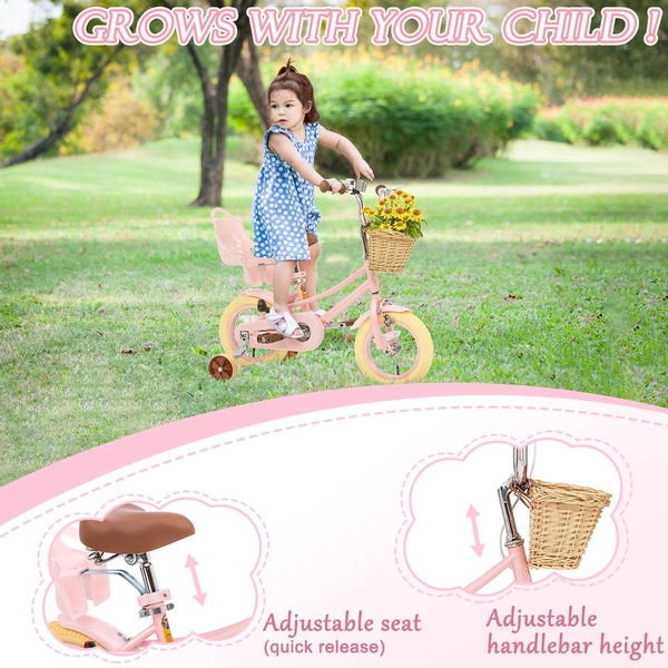 XJD Kids Bike for Girls – Pink, 12/14/16/20 Inch with Training Wheels