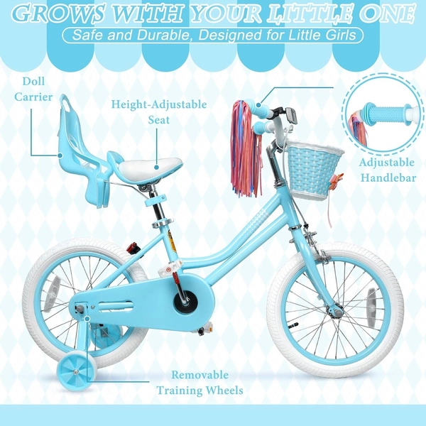 Blue XJD Girls Bike with Training Wheels – 12/14/16 Inch