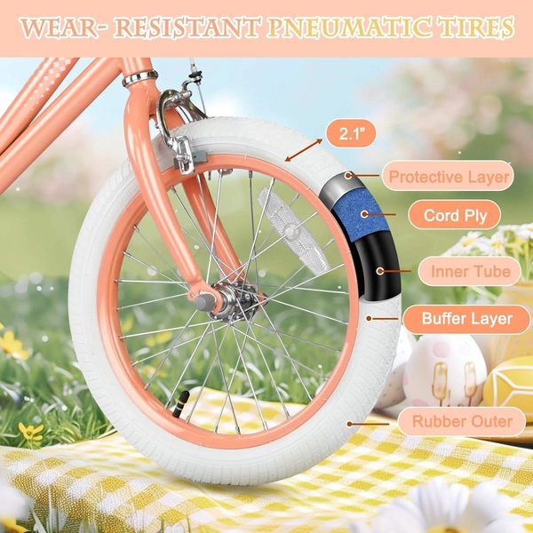 Girls 12/14/16 Inch Kids Bike by XJD with Training Wheels – Peach