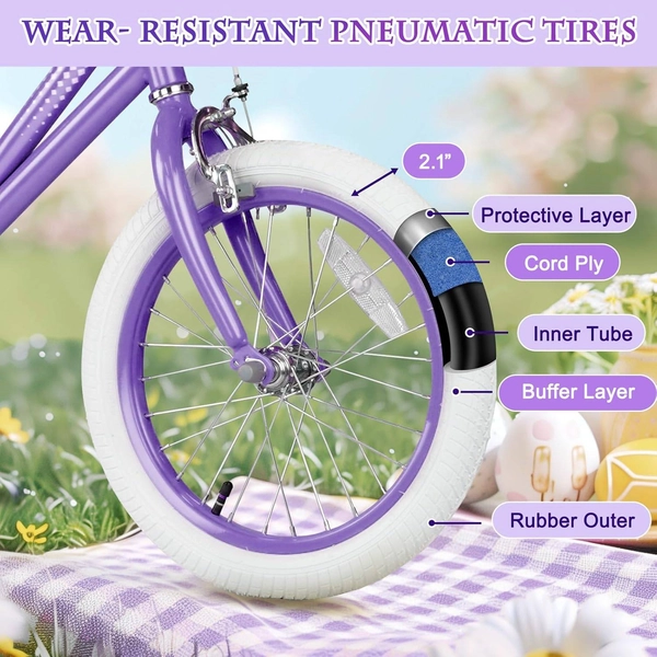 XJD Girls Bike for Kids Ages 3-8, 12/14/16 Inch with Training Wheels – Purple