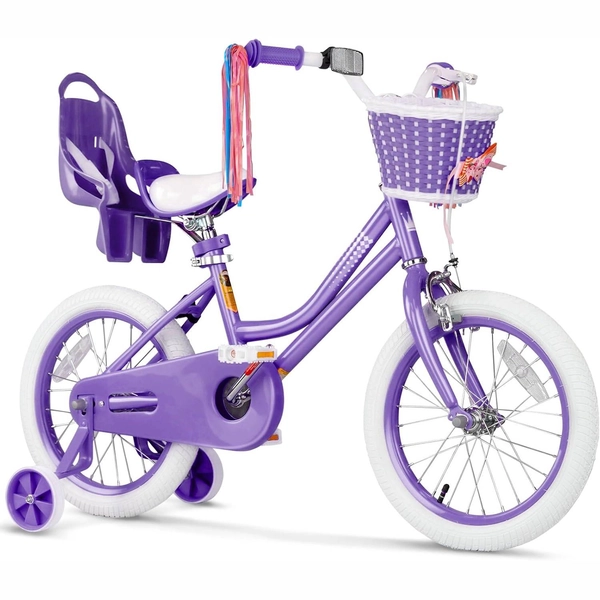 XJD Girls Bike for Kids Ages 3-8, 12/14/16 Inch with Training Wheels – Purple