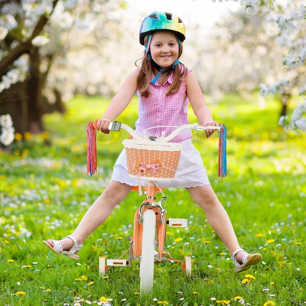Girls 12/14/16 Inch Kids Bike by XJD with Training Wheels – Peach