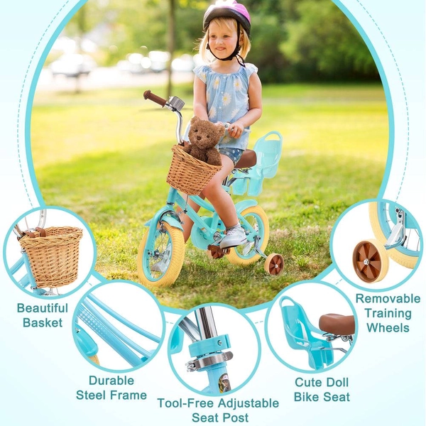 Girls' Training Wheel Bike by XJD, 12–20 Inch Wheels – Blue