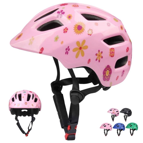 Girls Bike Helmet by XJD, Pink Flower Print