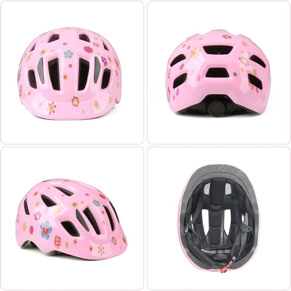 Girls Bike Helmet by XJD, Pink Flower Print